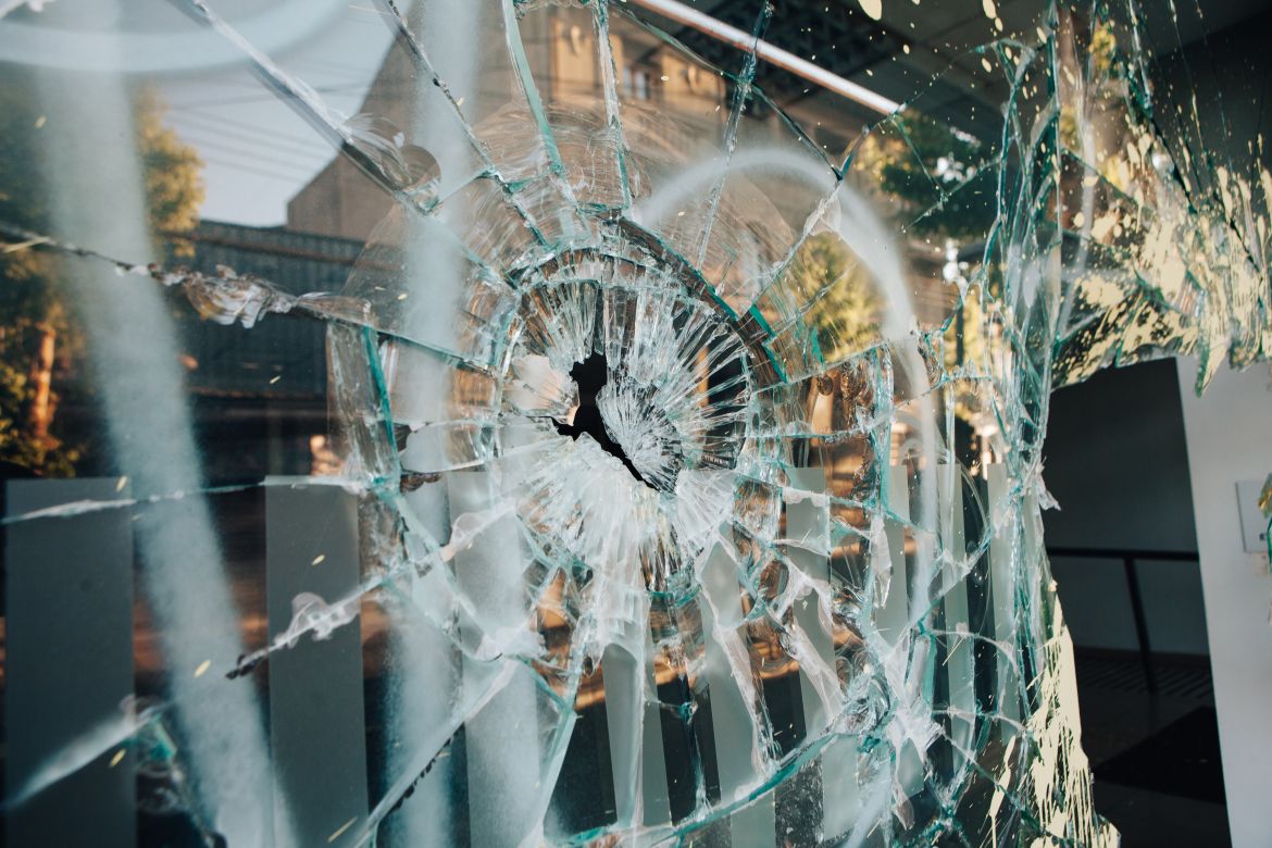 Political violence and terrorism: smashed window